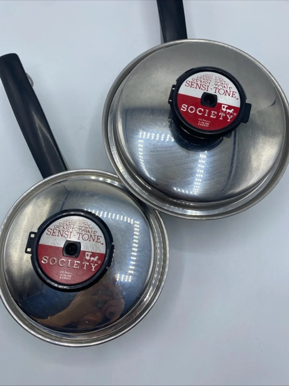 2x SOCIETY SENSI-TONE Cookware Ultrex 7 T304S Sauce Pans/Lids Stainless Steel